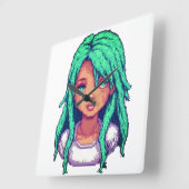 Aqua girl vierkante klok (Hoek)