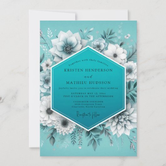 Aqua Glacial Flora Wedding Kaart (Voorkant)