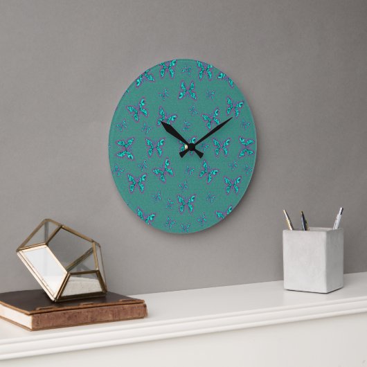 Aqua Glass Butterflies Large Clock Grote Klok (Kantoor)