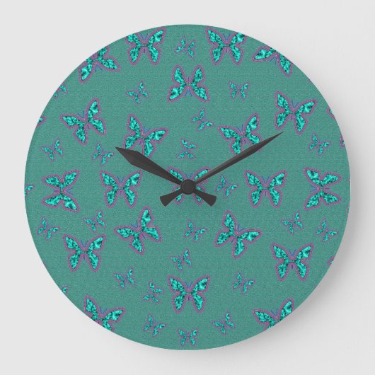 Aqua Glass Butterflies Large Clock Grote Klok (Voorkant)