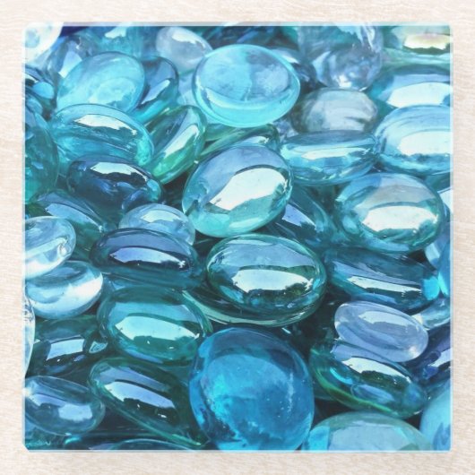 Aqua Glasstenen Glazen Onderzetter (Voorkant)