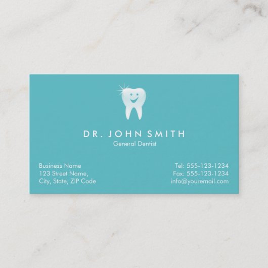 Aqua glimmende lachende tand tandheelkundige afspr afsprakenkaartje (Voorkant)