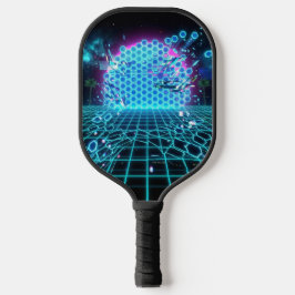 Aqua Glitch Matrix Neon Blauwe Futuristische Pickl Pickleball Paddle