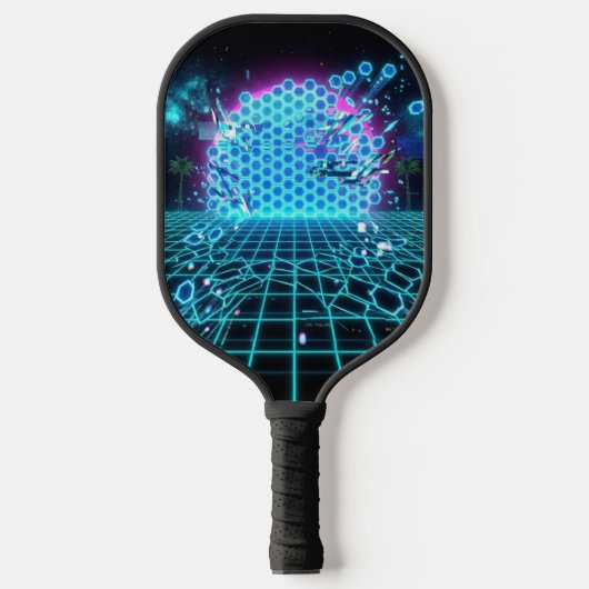 Aqua Glitch Matrix Neon Blue Futuristic Pickleball Paddle (Voorkant)