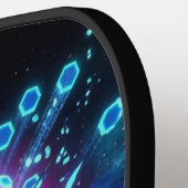Aqua Glitch Matrix Neon Blue Futuristic Pickleball Paddle (Links Detail)