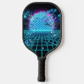 Aqua Glitch Matrix Neon Blue Futuristic Pickleball Paddle (Achterkant)