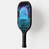 Aqua Glitch Matrix Neon Blue Futuristic Pickleball Paddle (Links)