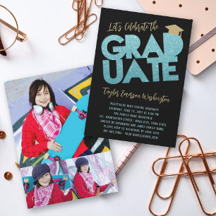 Aqua Glitter Afstuderen Cutout Graduation Party Kaart