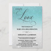 ** Aqua Glitter Beach Destination Wedding Kaart (Voorkant)