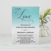 ** Aqua Glitter Beach Destination Wedding Kaart (Staand voorkant)