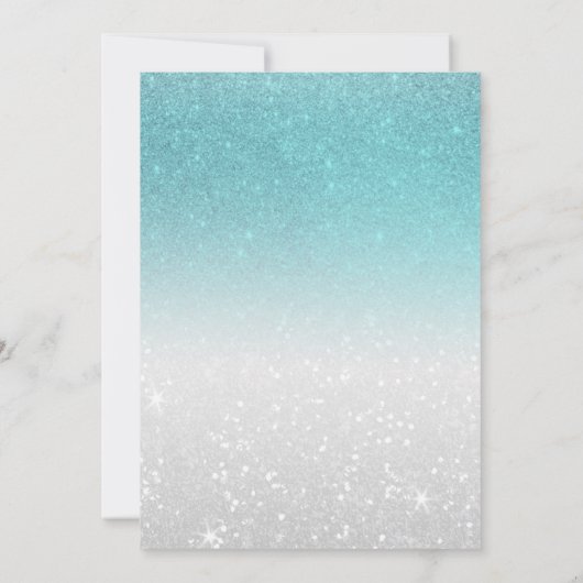 ** Aqua Glitter Beach Destination Wedding Kaart (Achterkant)