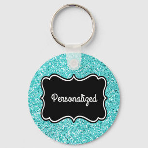Aqua Glitter Black en White, persoonlijk Lijst Sleutelhanger