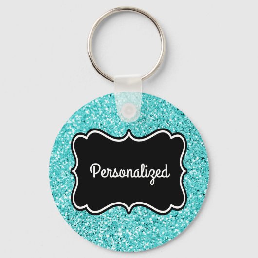 Aqua Glitter Black en White, persoonlijk Lijst Sleutelhanger (Voorkant)