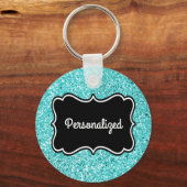 Aqua Glitter Black en White, persoonlijk Lijst Sleutelhanger (Voorkant)