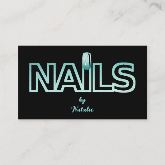 Aqua Glitter & Black Nail Technician Visitekaartje (Voorkant)