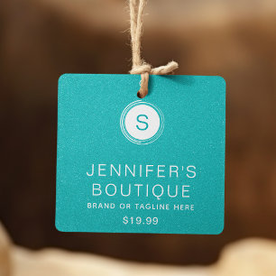 Aqua Glitter Boutique Monogram en Prijs Contactkaartje
