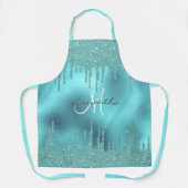 Aqua Glitter Druppelt Metallic Folie Gepersonalise Schort (Voorkant)