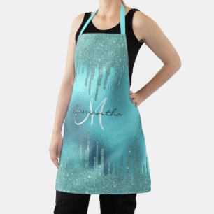 Aqua Glitter Druppelt Metallic Folie Gepersonalise Schort
