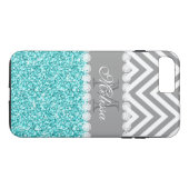 AQUA GLITTER, GRAY CHEVRON, MONOGRAMMER Case-Mate iPhone CASE (Achterkant (Horizontaal))