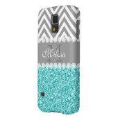 AQUA GLITTER, GRAY CHEVRON, MONOGRAMMER Case-Mate SAMSUNG GALAXY HOESJE (Achterkant Links)