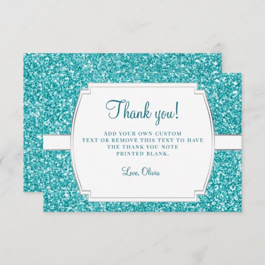 Aqua Glitter Hartelijk dank Bedankkaart (Voorkant / Achterkant)