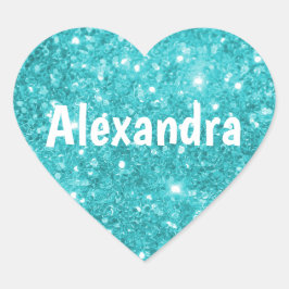 Aqua Glitter Heart Hart Sticker