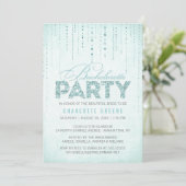 Aqua Glitter Kijk Bachelorette Party Uitnodiging (Staand voorkant)