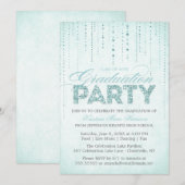Aqua Glitter Kijk Graduation Party Uitnodiging (Voorkant / Achterkant)