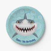 Aqua Glitter Kinder Shark Birthday Paper Borden Papieren Bordje (Voorkant)