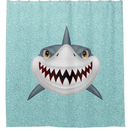 Aqua Glitter Kinder Shark Shower Curtain Douchegordijn (Voorkant)