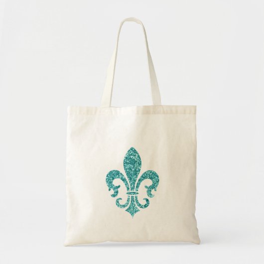 Aqua Glitter Let Fleur de Lis Tote Bag (Voorkant)