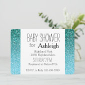 Aqua Glitter Ombre baby shower Kaart (Staand voorkant)