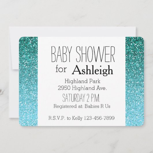 Aqua Glitter Ombre baby shower Kaart (Voorkant)
