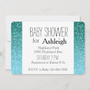 Aqua Glitter Ombre baby shower Kaart
