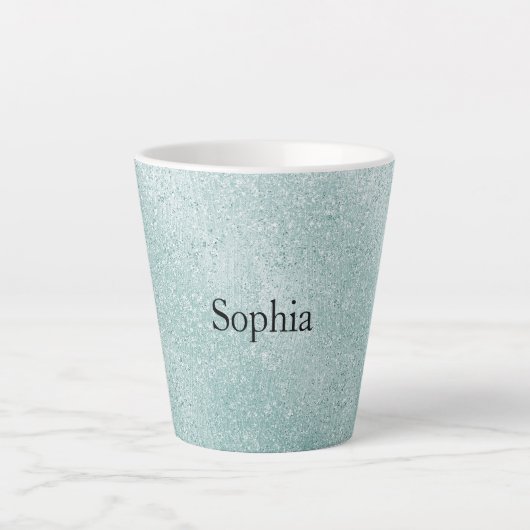 Aqua Glitter Ombre Kerstmis Latte Mok (Voorkant)