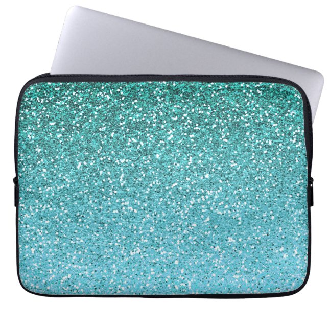 Aqua Glitter Ombre Laptop Sleeve (Voorkant)