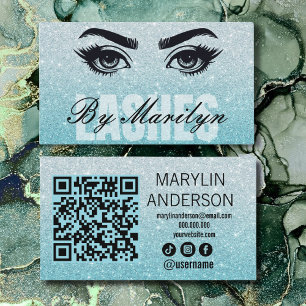 Aqua Glitter Ombre Lash Tech QR-code scanbaar Visitekaartje