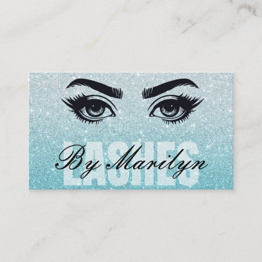 Aqua Glitter Ombre Lash Tech QR-code scanbaar Visitekaartje (Voorkant)