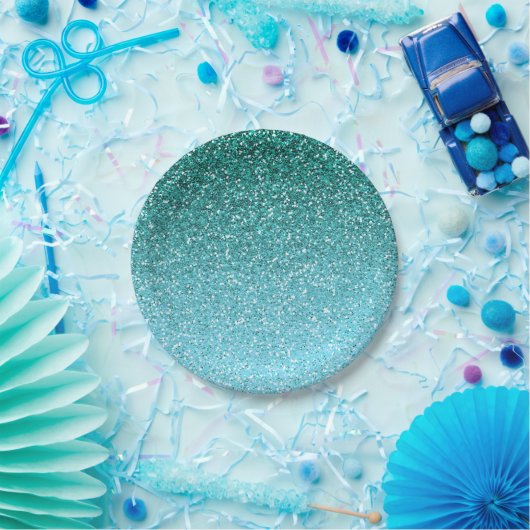 Aqua Glitter Ombre Papieren Bordje (Feest)