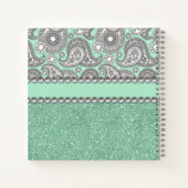 Aqua Glitter Paisley Rhinestone Personaliseren Notitieboek (Achterkant)