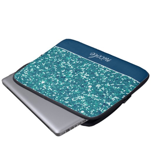Aqua Glitter Pattern - Gepersonaliseerd Laptop Sleeve (Voorkant onderkant)