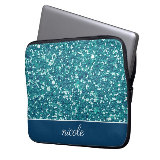 Aqua Glitter Pattern - Gepersonaliseerd Laptop Sleeve (Voorkant Links)