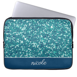 Aqua Glitter Pattern - Gepersonaliseerd Laptop Sleeve