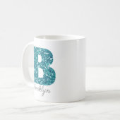 Aqua Glitter Pattern Letter B name Mok (Voorkant links)