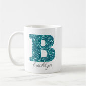Aqua Glitter Pattern Letter B name Mok (Links)