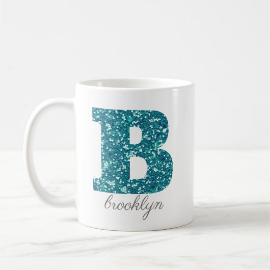 Aqua Glitter Pattern Letter B name Mok (Links)