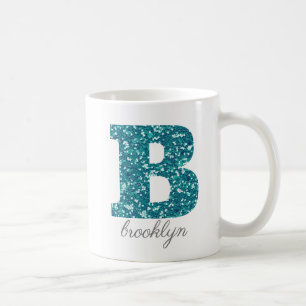 Aqua Glitter Pattern Letter B name Mok