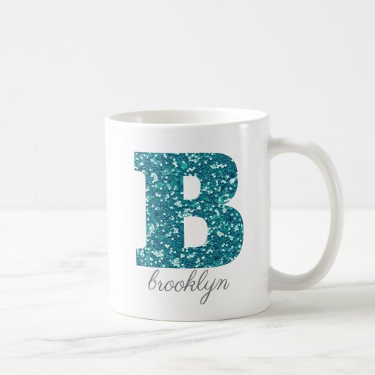 Aqua Glitter Pattern Letter B name Mok (Rechts)