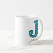 Aqua Glitter Pattern Letter J name Mok (Voorkant rechts)