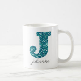 Aqua Glitter Pattern Letter J name Mok